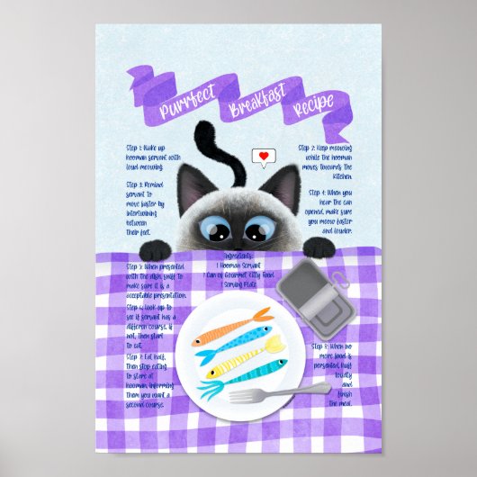 Cute Funny Siamese Cat Breakfast Recipe Poster (Voorkant)