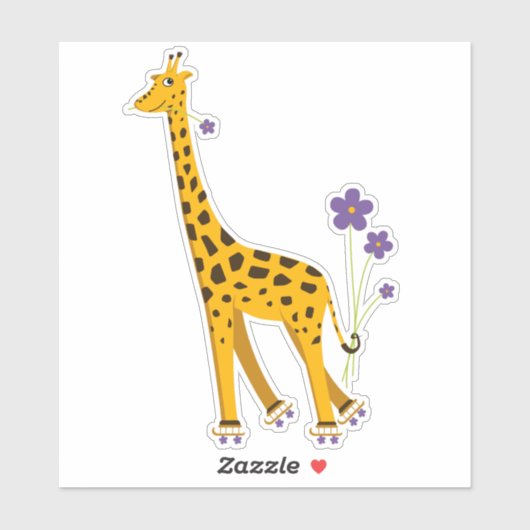 Cute Funny Skating Cartoon Giraffe Sticker (Vel)