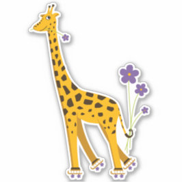Cute Funny Skating Cartoon Giraffe Sticker