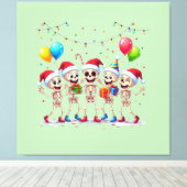 Cute Funny Skeletons Christmas & New Year Celebrat Canvas Afdruk (Insitu (Houten vloer))