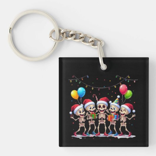 Cute Funny Skeletons Christmas & New Year Celebrat Sleutelhanger (voorkant)
