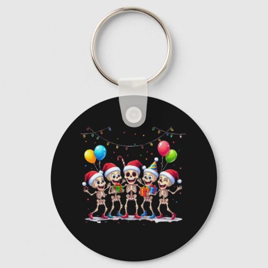 Cute Funny Skeletons Christmas & New Year Celebrat Sleutelhanger (Voorkant)