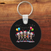 Cute Funny Skeletons Christmas & New Year Celebrat Sleutelhanger (Voorkant)