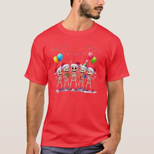 Cute Funny Skeletons Christmas & New Year Celebrat T-shirt (Voorkant)