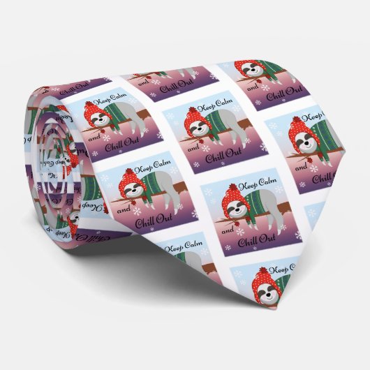 Cute Funny Sloth in Winter Hat & Scarf Motto Stropdas (Opgerold)