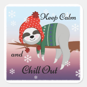 Cute Funny Sloth in Winter Hat & Scarf Motto Vierkante Sticker