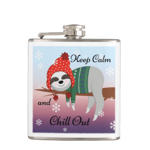 Cute Funny Sloth in Winter Pet & Scarf Motto Heupfles