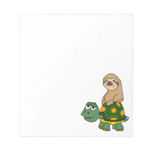 Cute Funny Sloth on Turtle Cartoon Notitieblok
