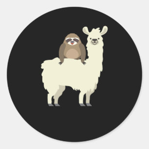 Cute & Funny Sloth Riding Llama Ronde Sticker