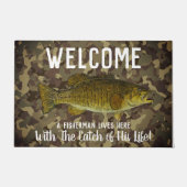 Cute Funny Smallmouth Bass Welcome Vissen Camo Deurmat (Voorkant)