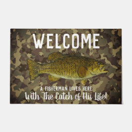 Cute Funny Smallmouth Bass Welcome Vissen Camo Deurmat