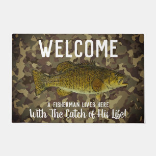 Cute Funny Smallmouth Bass Welcome Vissen Camo Deurmat