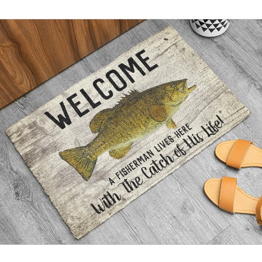 Cute Funny Smallmouth Bass Welcome Vist Quote Deurmat