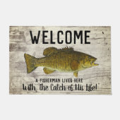 Cute Funny Smallmouth Bass Welcome Vist Quote Deurmat (Voorkant)