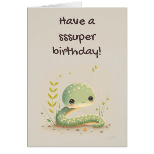 Cute Funny Snake Cartoon Birthday Kaart