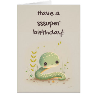 Cute Funny Snake Cartoon Birthday Kaart