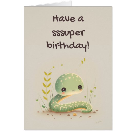 Cute Funny Snake Cartoon Birthday Kaart (Voorkant)