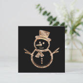 Cute Funny Snowman Modern Black and Gold Kerstmis Feestdagenkaart (Staand voorkant)
