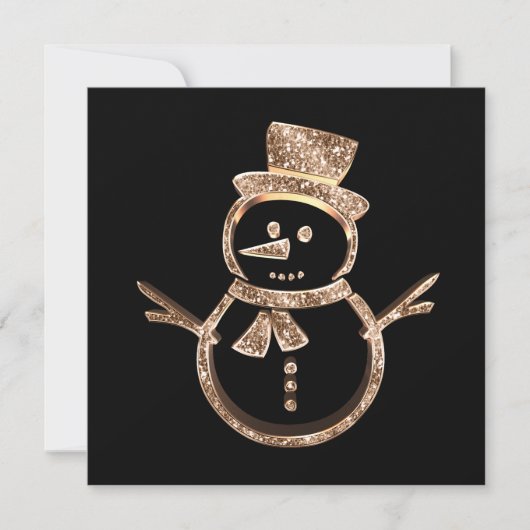 Cute Funny Snowman Modern Black and Gold Kerstmis Feestdagenkaart (Voorkant)