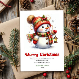 Cute funny snowman red green gold holiday card  feestdagenkaart