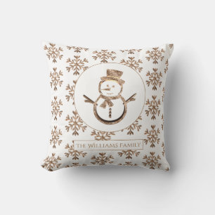Cute Funny Snowman Snowflakes White en Gold Kussen