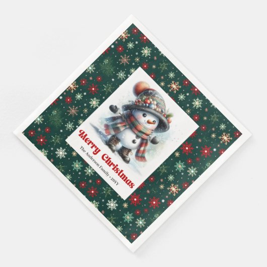 Cute funny snowman with snowflakes kids napkins servet (Hoek)