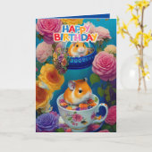 Cute Funny Syrian Hamsters Birthday Kaart (Gele Bloem)