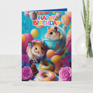 Cute Funny Syrian Hamsters Birthday Kaart