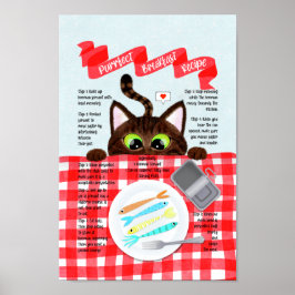 Cute Funny Tabby Cat Breakfast Recipe Poster