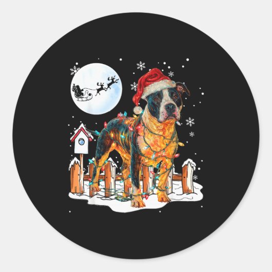 Cute Funny Tbull Christmas Lights Santa Hat Holida Ronde Sticker (Voorkant)
