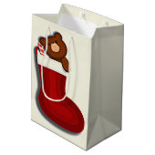 Cute Funny Teddybeer in Stocking Kerstmis Medium Cadeauzakje (Achterkant Gekanteld)