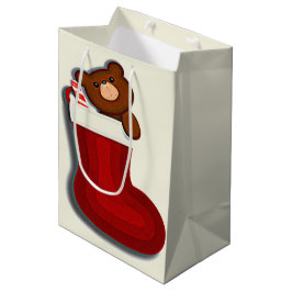 Cute Funny Teddybeer in Stocking Kerstmis Medium Cadeauzakje