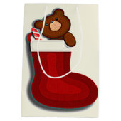 Cute Funny Teddybeer in Stocking Kerstmis Medium Cadeauzakje (Achterkant)