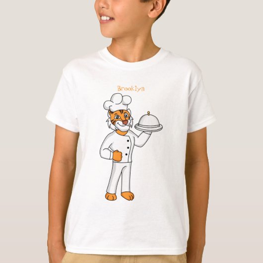 Cute funny tiger chef cartoon illustration t-shirt (Voorkant)