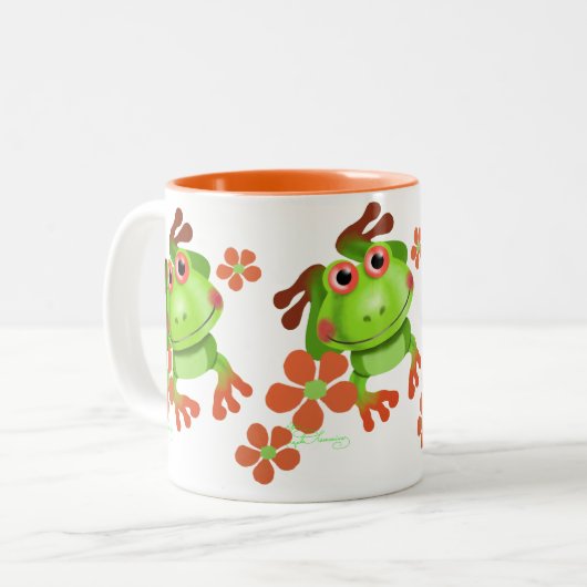 Cute Funny Tree Kikker Tweekleurige Koffiemok (Voorkant links)