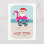 Cute Funny Tropical Beach Kerstmis in juli  Feestdagenkaart<br><div class="desc">Dit schattige vakantie-briefkaart is voorzien van een handgetekende tropische kerstman, met een kleurrijke zwembroek en een felle fuchsia flamingo zwembad. De achtergrond omvat de oceaan en een zandstrand. Eenvoudig aan te passen met je eigen tekst aan de voor- en achterkant! Verstuur dit kerstseizoen of voor Kerstmis in juli! *Kunstwerk dat...</div>