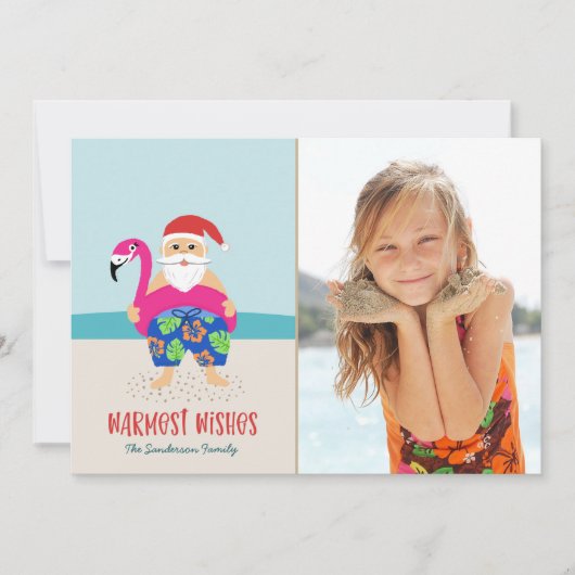 Cute Funny Tropical Beach Santa-kerstfoto Feestdagenkaart (Voorkant)