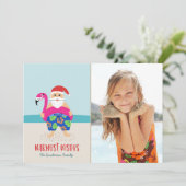 Cute Funny Tropical Beach Santa-kerstfoto Feestdagenkaart (Staand voorkant)