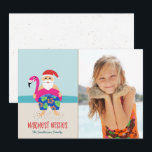 Cute Funny Tropical Beach Santa-kerstfoto Feestdagenkaart<br><div class="desc">Deze schattige vakantiefootkaart is voorzien van een handgetekende tropische kerstman met kleurrijke zwemtrunks en een fel fuchsia flamingo-zwembad. Andere details zijn een zandstrand, de oceaan, een blauwe hemel en een stijlvolle typografie, lezen: "Warmest Wishes". Gemakkelijk om met uw eigen foto en tekst aan te passen! Verstuur dit kerstseizoen of voor...</div>