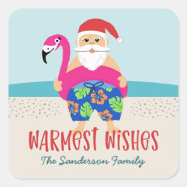 Cute Funny Tropical Santa Warmest Wishes Naam Vierkante Sticker