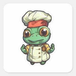 Cute Funny Turtle Chef Schattig Animal Graphic Vierkante Sticker