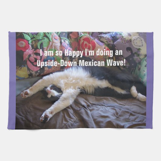 Cute Funny Tuxedo Cat Mexican Wave cats Theedoek (Horizontaal)