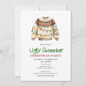 Cute Funny Ugly Sweater Xmas Party Invitation Kaart (Voorkant)