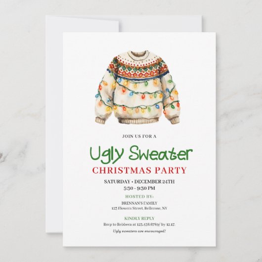 Cute Funny Ugly Sweater Xmas Party Invitation Kaart (Voorkant)