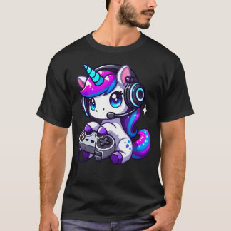 Cute Funny Unicorn Wearing Headphones Playing Vide T-shirt