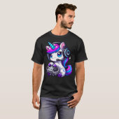 Cute Funny Unicorn Wearing Headphones Playing Vide T-shirt (Voorkant volledig)