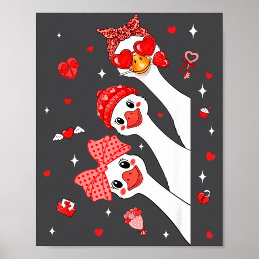 Cute Funny Valentine Silly Gooses Heart Love Match Poster (Voorkant)