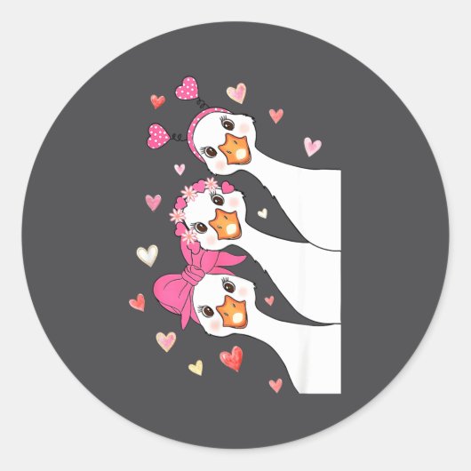 Cute Funny Valentine Silly Gooses Heart Love Match Ronde Sticker (Voorkant)