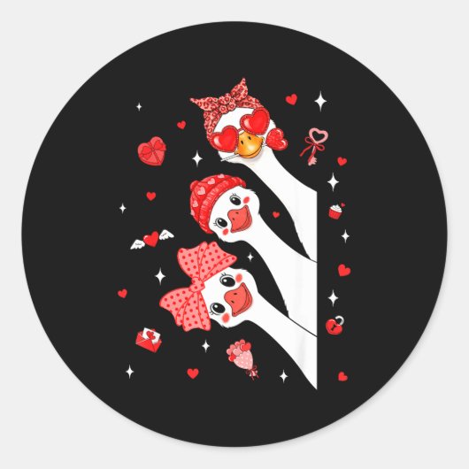Cute Funny Valentine Silly Gooses Heart Love Match Ronde Sticker (Voorkant)
