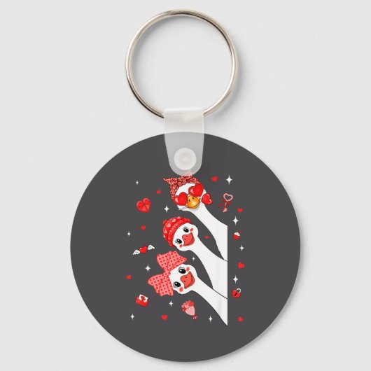 Cute Funny Valentine Silly Gooses Heart Love Match Sleutelhanger (Voorkant)